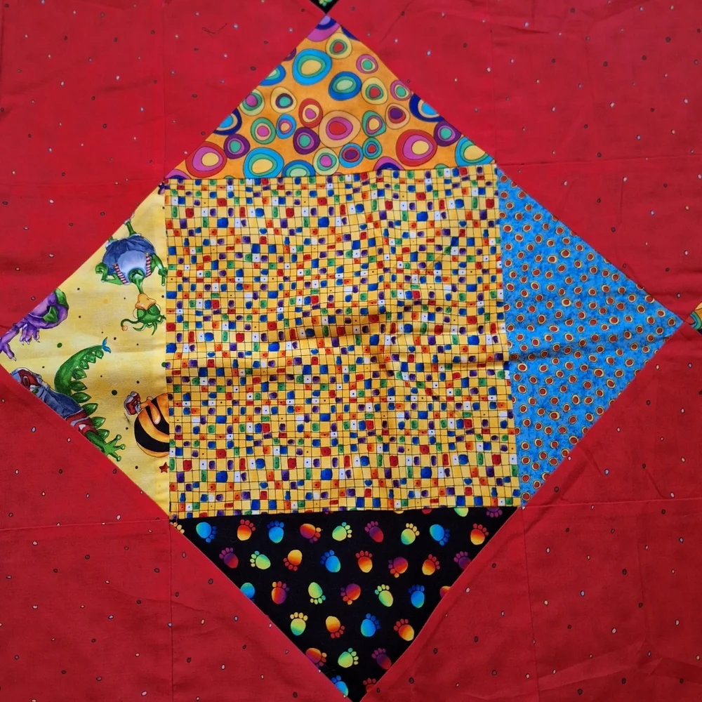 Whimsical Dragon Characters Patchwork Quilt Top, Handmade, NWOT